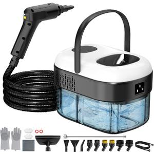 Pressurized Steam Cleaner, 3-Level Adjustable Handheld Steamer Cleaning for Home, 15s Fast Heat-Up & 47.3oz Tank, 2500W Multi-Surface Portable Steamer for Floor/Grout/Car/Kitchen & Bathroom (White)