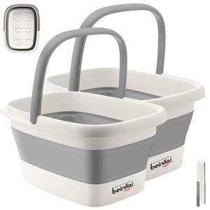 Collapsible Foot Bath Basin for Soaking Feet,Foot Soak Tub,Plastic Foot Bucket with Handles and Massage Acupoint,Foldable Laundry Basket-Gery (2 Pack) (Gray)