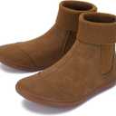 WHITIN Women's Wide Barefoot Ankle Boots | Minimalist Chelsea Styles | Zero Drop | Stacked Sock-like Cuffs (5 Wide, W821 | Light Brown)