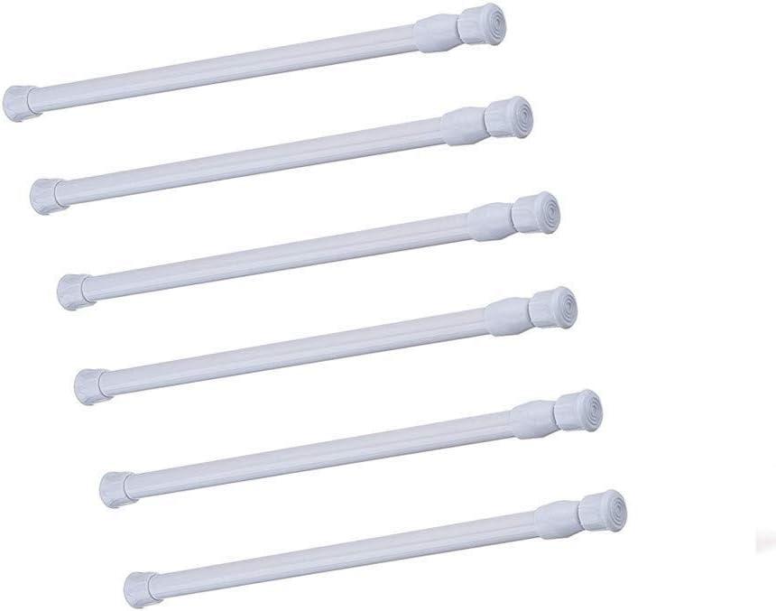 Cupboard Bars Tension Rods, 6 Pack Spring Tensions Rods 9.8 to 15.7 Inches Steel Adjustable Tension Curtain Rod Shower Rod Closet Rod Window Rods (White)