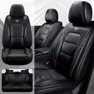 Seat Covers Custom Fit for Dodge Challenger 2009-2023, Standed Full Set Leather seat Covers Cushion, Waterproof Car Seat Cover Full Set, Automobile Interior(Black)