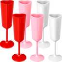 Nuogo 6 Pcs Valentine's Day Heart Plastic Champagne Flutes, 6 oz Galentines Toasting Champagne Flute for Wedding, Heart Shaped Plastic Goblets for Bachelorette Party Celebrations Supplies(Multicolor)