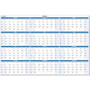PlanetSafe Calendars 2026 Annual 24" tall x 36" wide 12-Month Horizontal Sky Blue Wet & Dry-Erasable Wall Calendar - Yearly Planner - Complete with marker, eraser and marker snap-in holder - BN