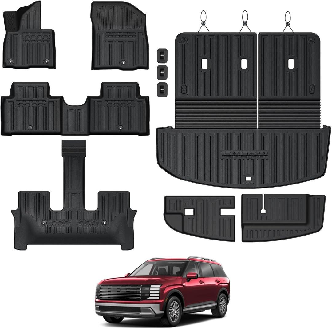 Floor Mats for Hyundai Palisade Gasoline 2026, All Weather Floor Mats Trunk Cargo Liner with Backrest Protectors Accessories, Full Coverage Set (Fit 7/8 Sests)