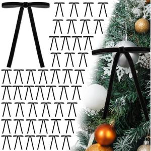 48 PCS Black Velvet Bows for Christmas Tree 5 x 7 Inch Rustic Velvet Staircase Wreath Bows Pre-Tied Ribbon Crafts Gift Bow for Xmas Topper Garland Ornament Home Door Indoor Outdoor Decorations