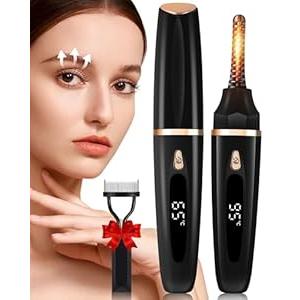 Heated Eyelash Curlers - Eye Lash Curler Heat with Eyelash Comb - Electric Eyelash Curler - LED Display 3 Temp Settings USB Charge Natural Curling 24H for Women Makeup Tool Gifts