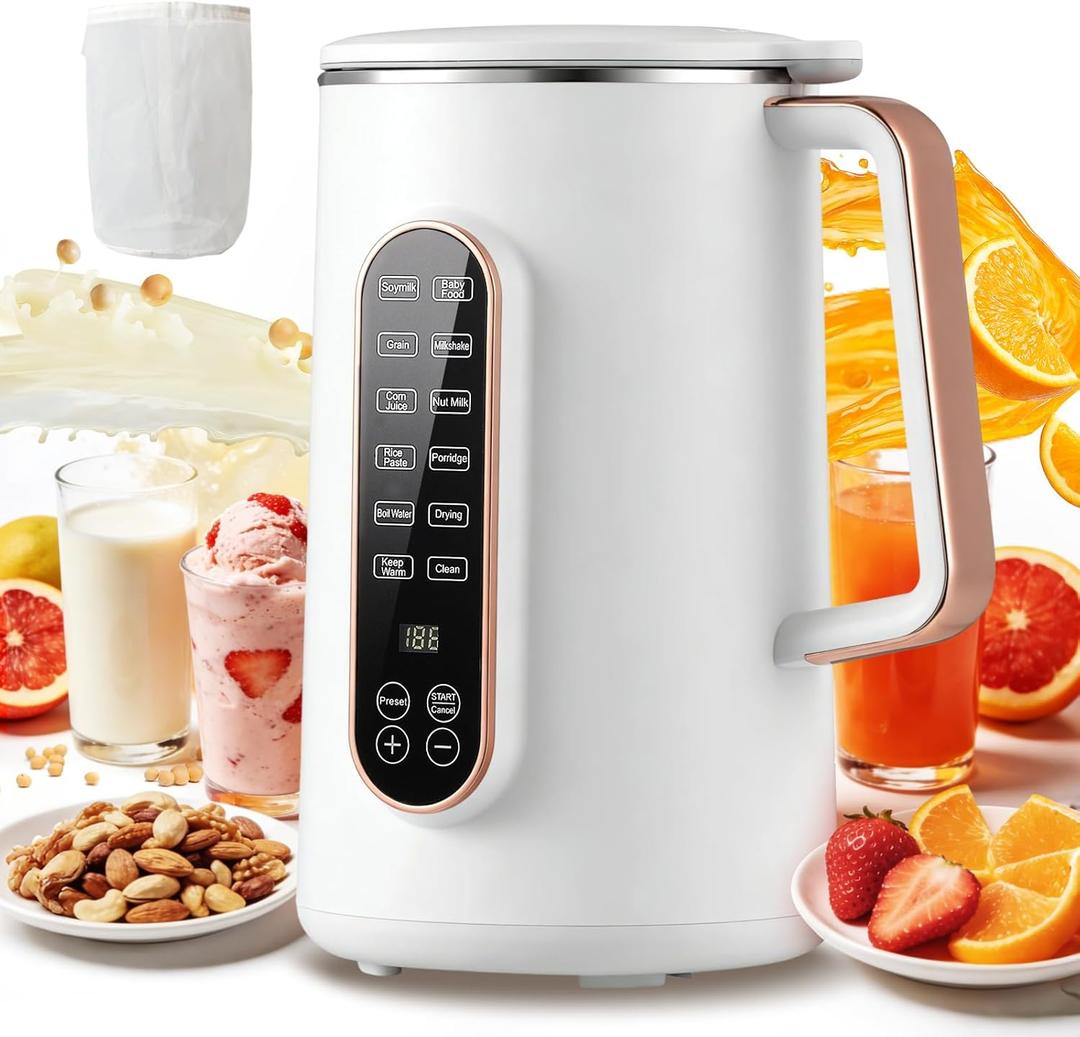 Moongiantgo 8-in-1 Upgraded 40oz Nut Milk Maker Machine with 10-Leaf BladesAutomatic Plant-Based Milk Maker for Homemade Oat, Soy, Almond, Juice & More, Temp Hold, Delay Start, Boil &Auto Clean