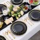 EI 150pcs Black Plastic Plates,Black and Gold Fancy Plate,Gold Plastic Silverware,Black and Gold Dinnerware Set,Premiun Heavy Duty Taleware,Perfect for Party,Wedding,Christmas,New Year