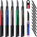 WORKPRO Premium Utility Knife Retractable Snap-off Blade, Heavy Duty Aluminum Box Cutter Set, Razor Knife Exacto Craft Knives, with 10 Extra 9mm Blades, Pack of 5