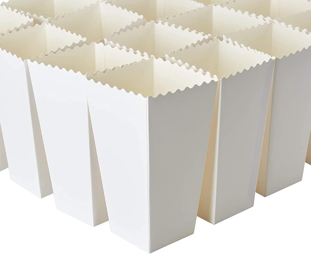 BLUE PANDA 100 Pack White Popcorn Boxes Bulk for Party - White Popcorn Containers for Movie Night & Carnival Decorations - 46 oz Paper Box (7.8 x 4.25 x 4.25)