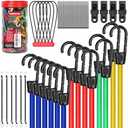60-Piece Bungee Cords Assorted Sizes - 10" 18" 24" 32" 40" Bungee Cords with Hooks, Heavy Duty Outdoor, Large Medium Small Mini Elastic Canopy Tarp Bungee Ball Ties Tarp Clips Organizer