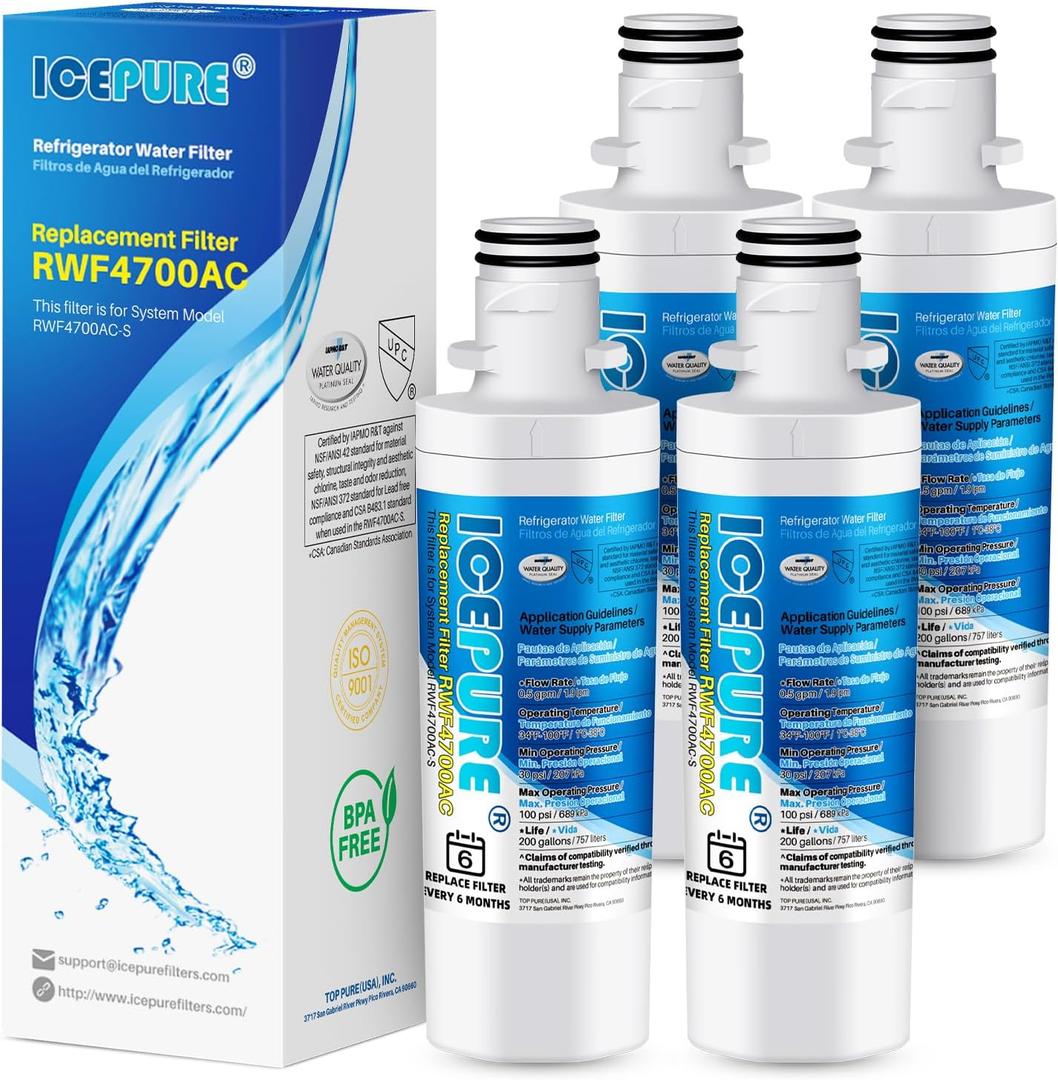 ICEPURE 9980 Replacement for LG LT1000P, ADQ747935 MDJ64844601, Kenmore Elite 46 9980, ADQ74793501 LT1000PC LT1000 ADQ74793502, LMXS28626S, LMXC23796S, LFXS26973D Refrigerator Water Filter, 4PACK