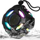 comiso Waterproof Speaker with Robust Bass, Shower Speaker with Dynamic Light, TWS Mode, Loud HD Sound, IP67 Waterproof, 2000mAh, Portable Wireless Speakers for Home, Outdoor/Kayak, Gift for Unisex. (Black)