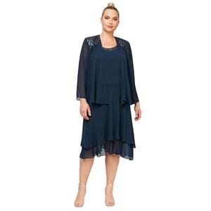 S.L. Fashions Women's Plus Size Embellished Tiered Jacket Dress, Navy, 18W S.L. Fashions Women's Plus Size Embellished Tiered Jacket Dress, Navy, 18W
