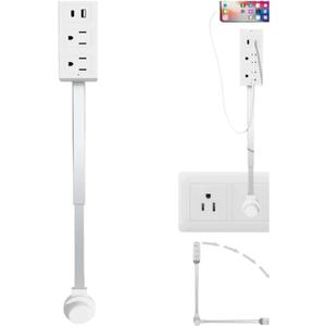 Electrical Outlet Extender, USB-A,USB-C,and 2 AC Outlets,Access Hard-to-Reach Outlets,Use Behind Couches, Rotates 180, Use Behind Couches, Nightstands, Desks (1)