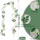 2 Pcs Artificial Flowers Garland for Outdoors White Faux Gardenia Garland 12Ft Silk Rose Hanging Vines Floral for Wedding Arch Party Wall Garden Ceremony Backdrop Fence Spring Decor