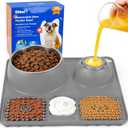 Slow Feeder Dog Bowl with Lick Mat & Interactive Rolling Ball, Stainless Steel Pet Feeding Station with Non-Slip Stable Grip Base for Wet Food, Dry Kibble (Light Gray)