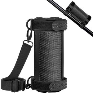 Silicone Cover for JBL Grip Compact Bluetooth Speaker, Portable Carrying Case with Adjustable Detachable Shoulder Strap for Bicycle - Black