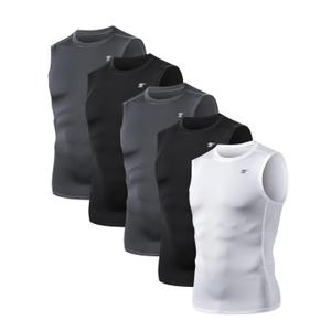 TELALEO 5 Pack Men's Athletic Compression Shirts Sleeveless Workout Tank Top Sports Base Layer Running Basketball, Size XXL