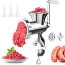 3 In1 Meat Grinder Manual Mincer - Manual Meat Grinder Sausage Maker Meat Grinders For Home Use Fast And Effortless For All Meats (Silver)