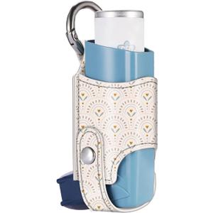 MEDMAX Asthma Inhaler Holder PU Leather Protective Travel Handy Mini Holster, Lightweight Carrying Case with Carabiner Clip, Inhaler Not Included (Case Only), Heart Arch