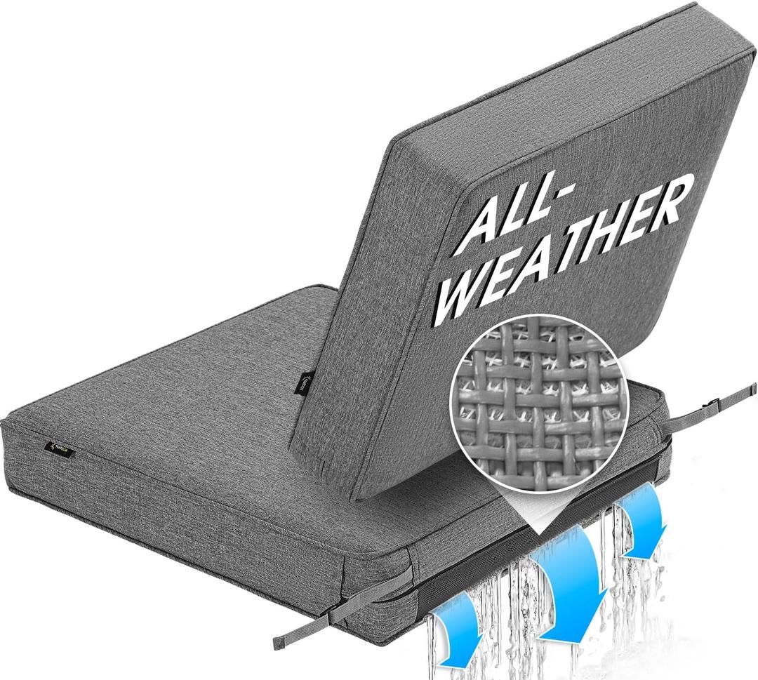 SUNROX All-Weather DryFast Foam Outdoor Patio Furniture Cushions, FadeShield Water Resistant Deep Seat Cushion with DryMesh Drainage, Durable Low Maintenance Couch Cushion, 23"x26"x4" Heather Charcoal