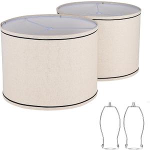 Lamp shades Set of 2,Drum Lampshades 13"x13" x 10" High, Medium Lampshades for Table Lamps Floor Lamps, Natural Linen Hand Crafted, Easy Assembly Required,Beige Lampshade((Spider Fitter)