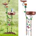 2 In 1 Bird Bath for Outside, Free Standing Tall Metal Bird Baths Bowls & Bird Feeder Combo for Outdoors Garden Yard Lawn, Detachable Birdbaths with Hummingbird Decor, Antique Copper