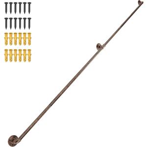 OUSHENG Stair Railing Indoor Hand Rails for Outdoor Steps, Industrial Pipe Handrail Metal Iron Handle Support for Wall Mount Staircase Porch, Vintage Farmhouse Style, Vintage Gold, 6ft
