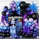 Black Purple Blue Balloon Arch Garland Kit, 127Pcs Navy Light Blue Metallic Lavender Violet Black Latex Balloons with Chrome Explosion Star Balloons for Kids Game Birthday Outer Space Party Decoration