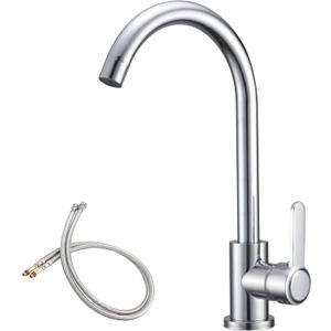 High Arc Bar Sink Faucet Single Hole Kitchen Bar Tap Single-Handle Wet Bar Faucets RV Faucet Prep Sink Faucets with 360 Swivel Spout Chrome Kitchen Mixer Tap with 24Inch Water Supply Lines (Tall)