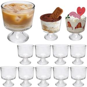 QAPPDA Glass Dessert Bowl Set of 12,Clear Footed Ice Cream Cups 300ml,Premium 10 Ounce Glass Party Bowl for Sundae,Snack,Cereal,Fruit