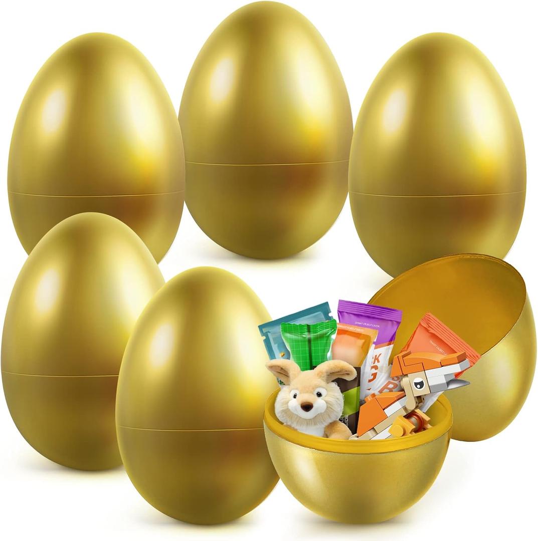 6 PCS Large Golden Easter Eggs, 6" Jumbo Metallic Easter Eggs for Easter Egg Hunt, Empty Eggs for Filling Treats, Fillable Surprise Eggs Bulk, Basket Stuffers Fillers, Easter Basket Essentials