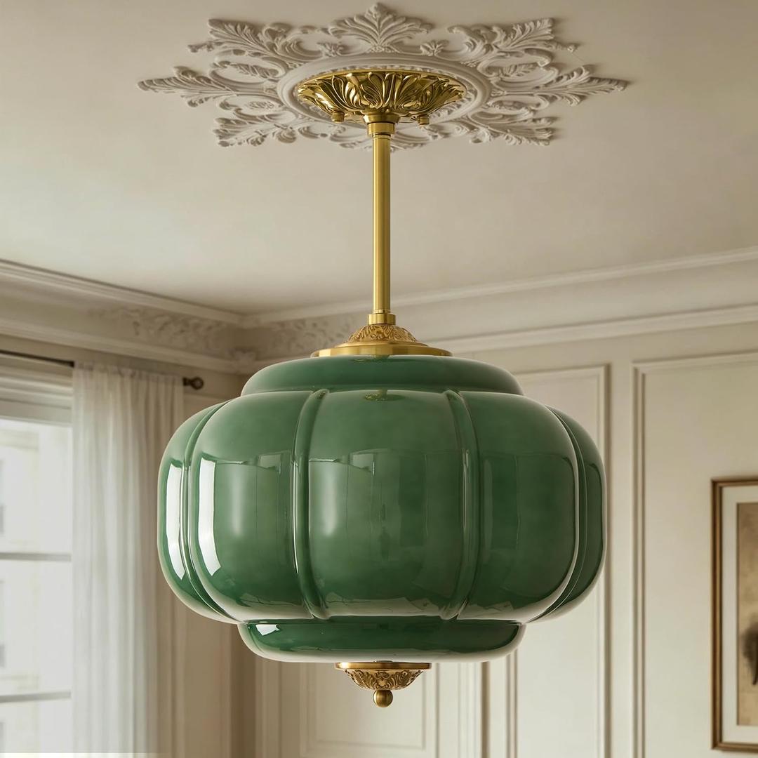 Vintage Glass Pendant Light 15 inch Semi Flush Mount Light Fixture, 15in-Pendant Light-1pack