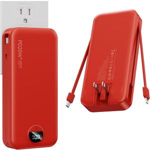 Nusyddy Portable Charger 20000mAh Fast Charging w/Built-in Wall Plug Red | PD20W Fast Charging, High Capacity, LED Display, Charge 5 Devices at once, TSA Approved, Compatible with iPhone/Samsung