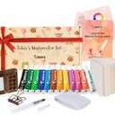 Original Tobios Mini Wooden Watercolor Paint Set – Compact Travel Art Kit with 12 Colors, Refillable Brush & Sketchbook – Unique Creative Gift for Birthdays, Holidays & Art Lovers