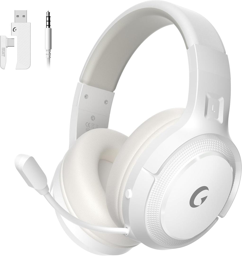 COOLV Wireless Gaming Headset for PS5/PS4,PC, 2.4GHz&Bluetooth 5.3 Gaming Headphones with Noise Canceling Mic, 20ms Low-Latency, 50+Hr Battery, Type-C- White