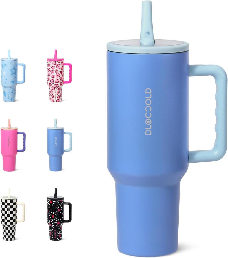DLOCCOLD 40 oz Tumbler with Handle & Flip Straw, Car Cup Holder Friendly, Leak Resistant Water Bottle, Reusable Insulated Modern Stainless Steel Tumbler, Gifts for Women & Men (Riptide)