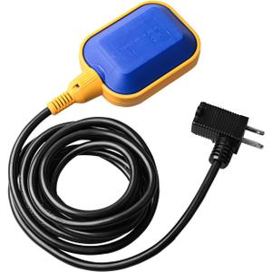 Sump Pump Universal Tethered Float Switch AC 15A 110~250V Piggyback Style Plug with 10 Feet Cord, Used in Sewage Pump, Water Tank, Septic Tank Pump, etc.