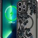 Fiyart Designed for iPhone 13 Pro Max Case Matte Flowers Design Compatible with MagSafe Wireless Charging,Cute Floral Anti-Scratch Translucent Phone Cover for Women Girls 6.7"-Black
