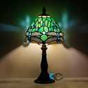 Tiffany Lamp Touch Control Table Lamp Green Stained Glass Desk Lamp 8X8X14.5 Inches Dragonfly Style Reading Light