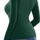 MANGOPOP Women's Cross Wrap Ruched Plunge Sexy Deep V Neck Slim Fit Long Sleeve Fleece Lined T Shirt Tunic Tops Tee (Green, M)