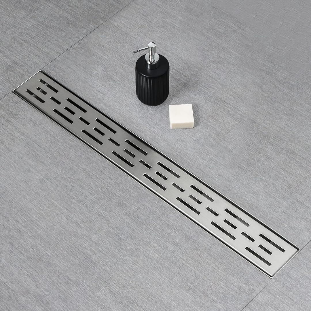 SaniteModar Linear Shower Drain, Shower Drain 32 inch High Flow Rate Removable Grate, Brushed 304 Stainless Steel Linear Drain with Hair Strainer, Adjustable Leveling Feet