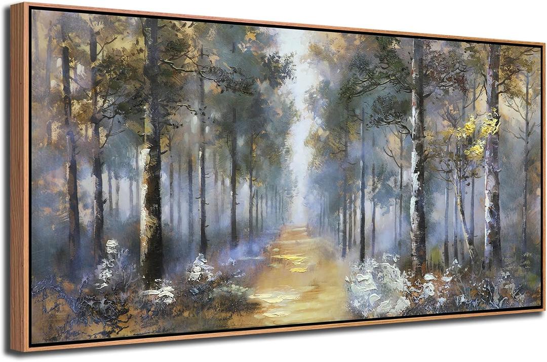 Ateliart Framed Landscpae Wall Art Tree Canvas Painting, Nature Forest Bedroom Wall Decor Textured Picture Artwork Oversize Extra Large Home Office Dining Room Kitchen 58"x29"
