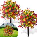 2 Pack Artificial Boxwood Topiary Ball Tree with Ground Spikes, 23.6" UV Resistant Fake Shrubs with Colorful Violet for Outdoor, Realistic Faux Bushes for Indoor Front Door Garden Porch Patio Decor