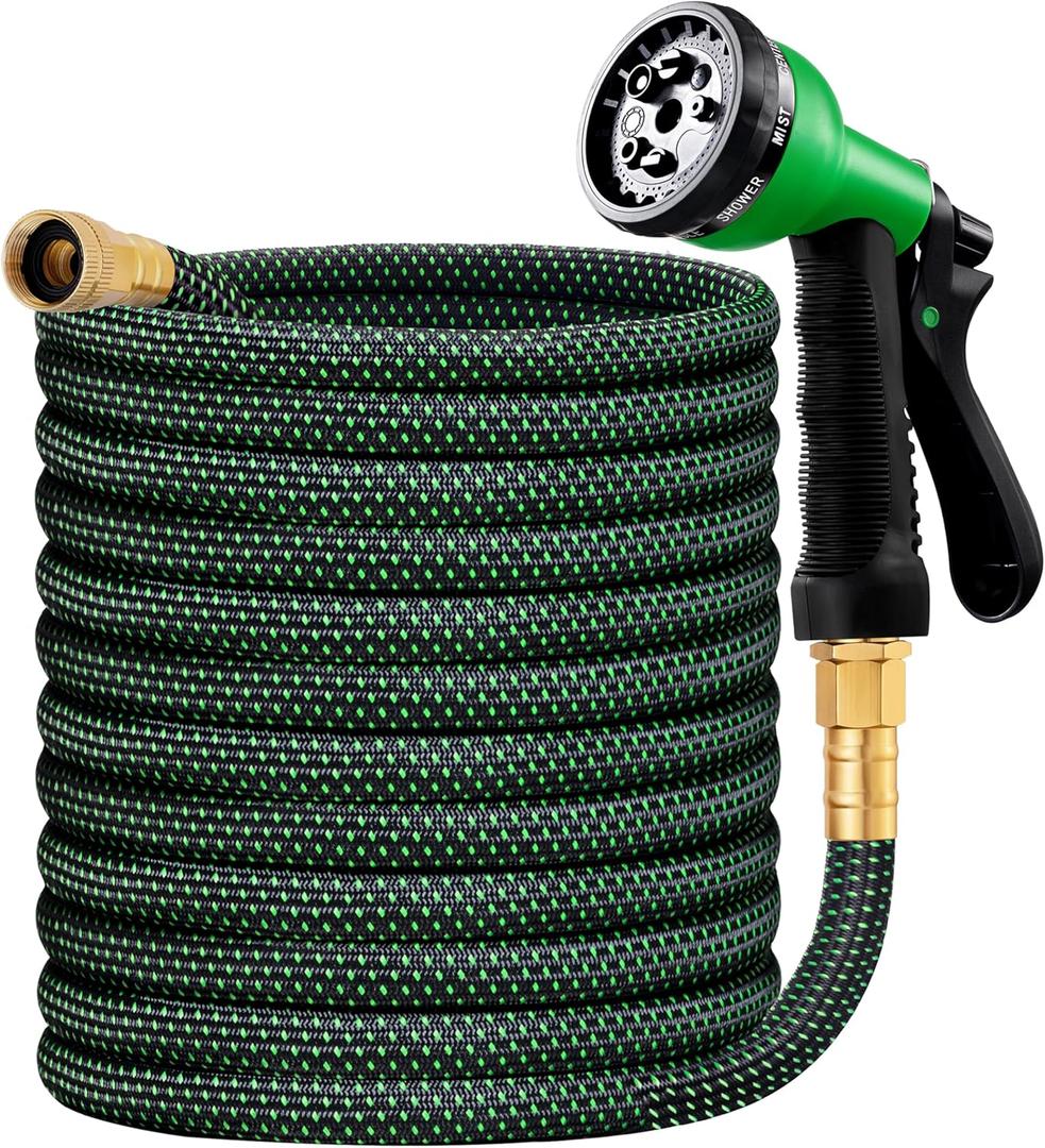 HBlife Garden Hose 200ft, Non Expandable Water Hose with 8 Watering Spray Nozzle, Flexible Lightweight Hose for Yard, Lawn, Car Wash and Outdoor (Black)