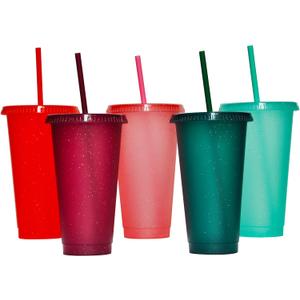 Suertestarry Tumbler with Straw and Lid,Water Bottle Iced Coffee Travel Mug Cup,Reusable Plastic Cups,Perfect for Parties,Birthdays,24oz-5 Pack (Rainbow, 5pack) | with Lids and Straws, Water Bottle, Iced Coffee, Travel Mug Cup, Reusable Cups, Perfect for Parties