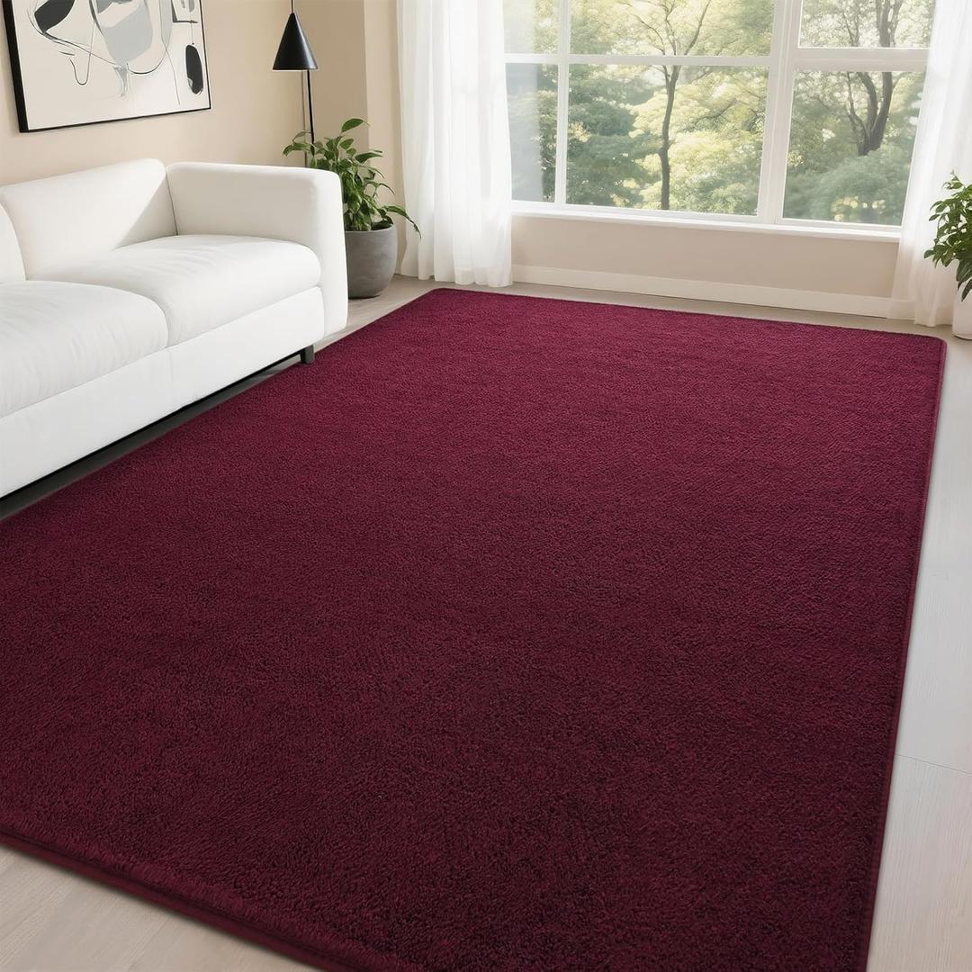 DweIke 6x9 Burgundy Red Rugs for Bedroom Living Room, Soft Fluffy Washable Low Pile Solid Color Rug, Non-Slip Throw Carpets for Kids Boys Girls Dorms Nursery Classroom Home Decor