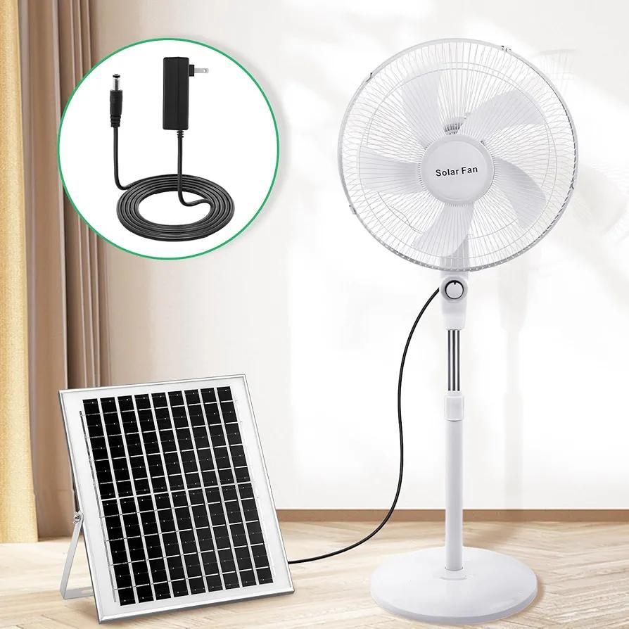 Blosssound 16 Inch Portable Solar Floor Fan Rechargeable Oscillating Standing Pedestal Fan with Solar Panel, 12000mah Battery, Two Charging Methods, 3 Speeds for Home Office Outdoor(White)