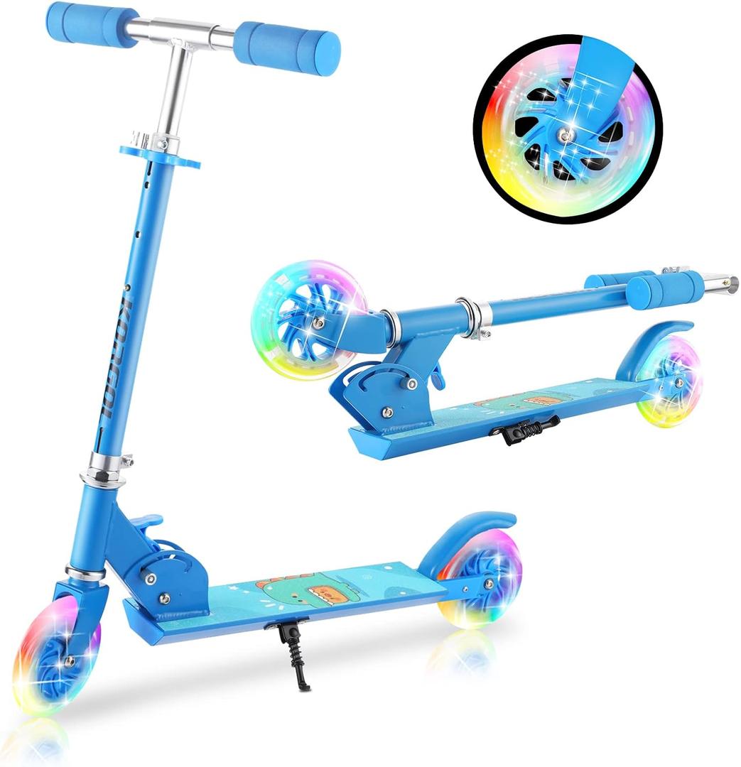 Scooter for Kids Ages 3-12 - Kids Kick Scooters with Led Light Up Wheels & 3 Levels Adjustable Handlebar, Lightweight Foldable 2 Wheel Girly Pink Scooter Christmas Birthday for Girls Boys.